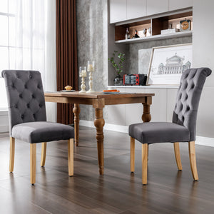 Duchesse | Lot de 6 chaises de salle à manger velours gris, pieds chêne massif