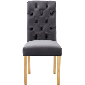 Duchesse | Lot de 6 chaises de salle à manger velours gris, pieds chêne massif