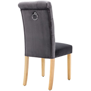 Duchesse | Lot de 6 chaises de salle à manger velours gris, pieds chêne massif