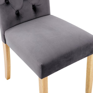 Duchesse | Lot de 6 chaises de salle à manger velours gris, pieds chêne massif