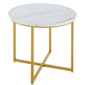 Compacte | Ensemble table ronde blanche 80cm et 4 chaises velours, pieds dorés