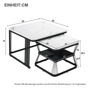Bianco | Duo de tables basses gigognes effet marbre blanc, piétement acier noir