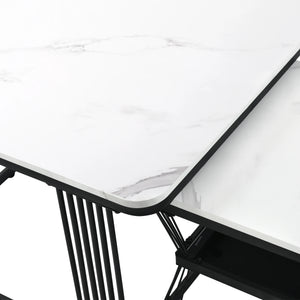 Bianco | Duo de tables basses gigognes effet marbre blanc, piétement acier noir