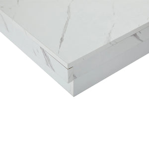 Quatuor | Table basse carrée effet marbre blanc, 4 tiroirs, plateau coulissant, 90x90x25 cm
