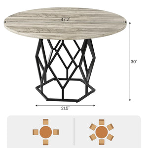 Losange | Table de salle à manger ronde en bois, base métallique antirouille