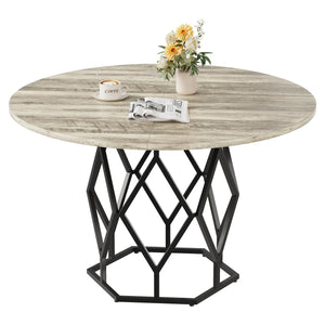Losange | Table de salle à manger ronde en bois, base métallique antirouille