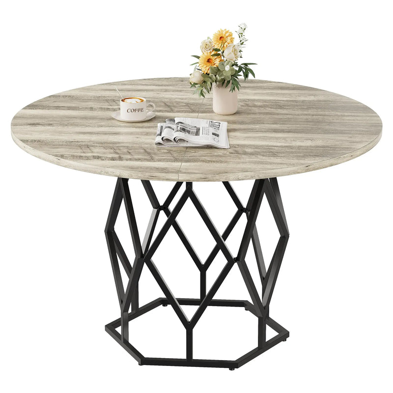 Losange | Table de salle à manger ronde en bois, base métallique antirouille