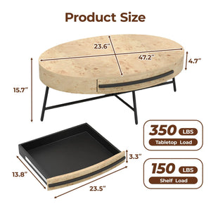 Ellipse | Table basse ovale en bois avec tiroir, pieds croisés en métal