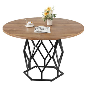 Losange | Table de salle à manger ronde en bois, base métallique antirouille