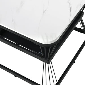 Bianco | Duo de tables basses gigognes effet marbre blanc, piétement acier noir