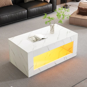 Éclat | Table basse effet marbre blanc avec bande LED USB, 100x50x50 cm