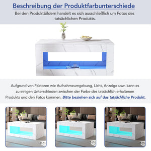 Éclat | Table basse effet marbre blanc avec bande LED USB, 100x50x50 cm