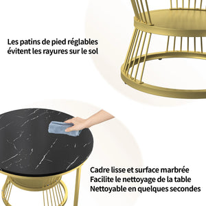 Duo Marbré | Duo de mesas nido redondas efecto mármol, patas de metal