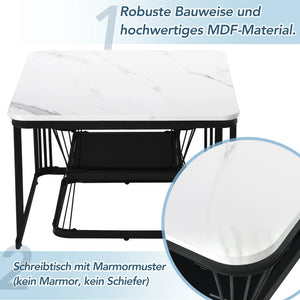 Bianco | Duo de tables basses gigognes effet marbre blanc, piétement acier noir