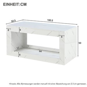 Éclat | Table basse effet marbre blanc avec bande LED USB, 100x50x50 cm