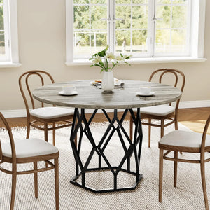 Losange | Table de salle à manger ronde en bois, base métallique antirouille