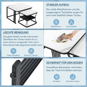 Bianco | Duo de tables basses gigognes effet marbre blanc, piétement acier noir
