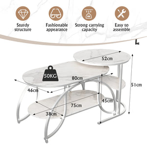Duo Élégance | Table basse effet marbre à étagère, piétement doré