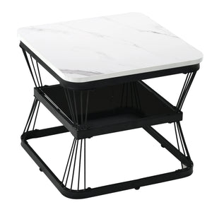Bianco | Duo de tables basses gigognes effet marbre blanc, piétement acier noir