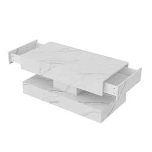 Duplex | Table basse effet marbre à deux niveaux, 2 tiroirs coulissants, 100x50x45 cm