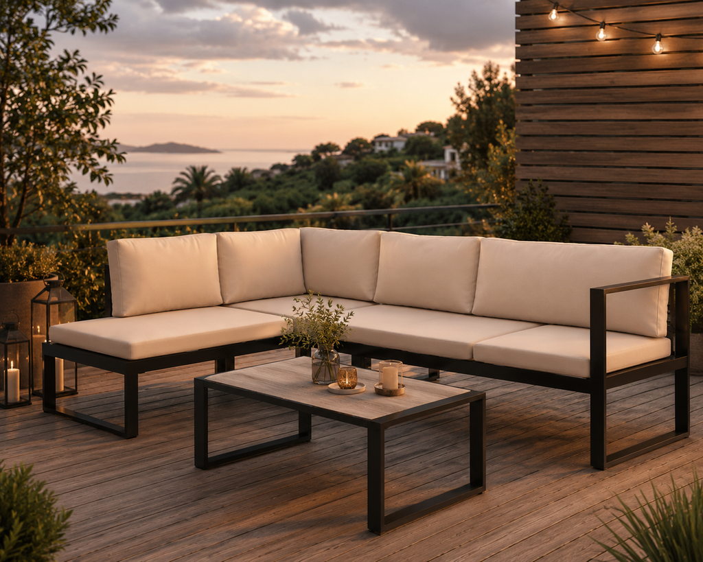Bahia | Salon de jardin 4 pièces avec table basse effet bois