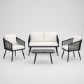 Ivoire | Salon de jardin 4 pièces en corde PE blanche avec table basse en verre