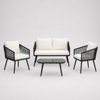 Ivoire | Salon de jardin 4 pièces en corde PE blanche avec table basse en verre