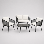 Ivoire | Salon de jardin 4 pièces en corde PE blanche avec table basse en verre