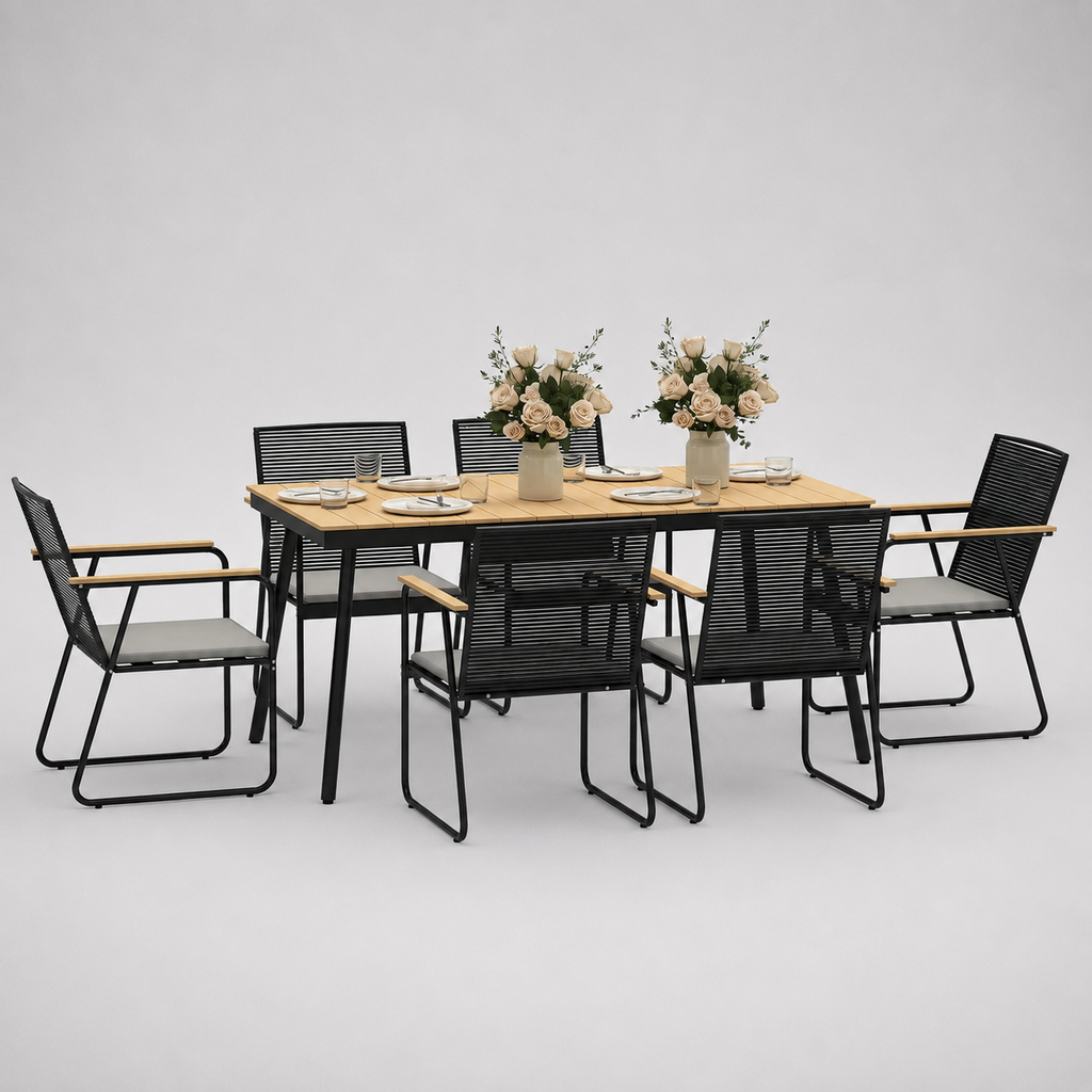 Vernon | Ensemble repas 7 pièces, table et 6 chaises effet bois