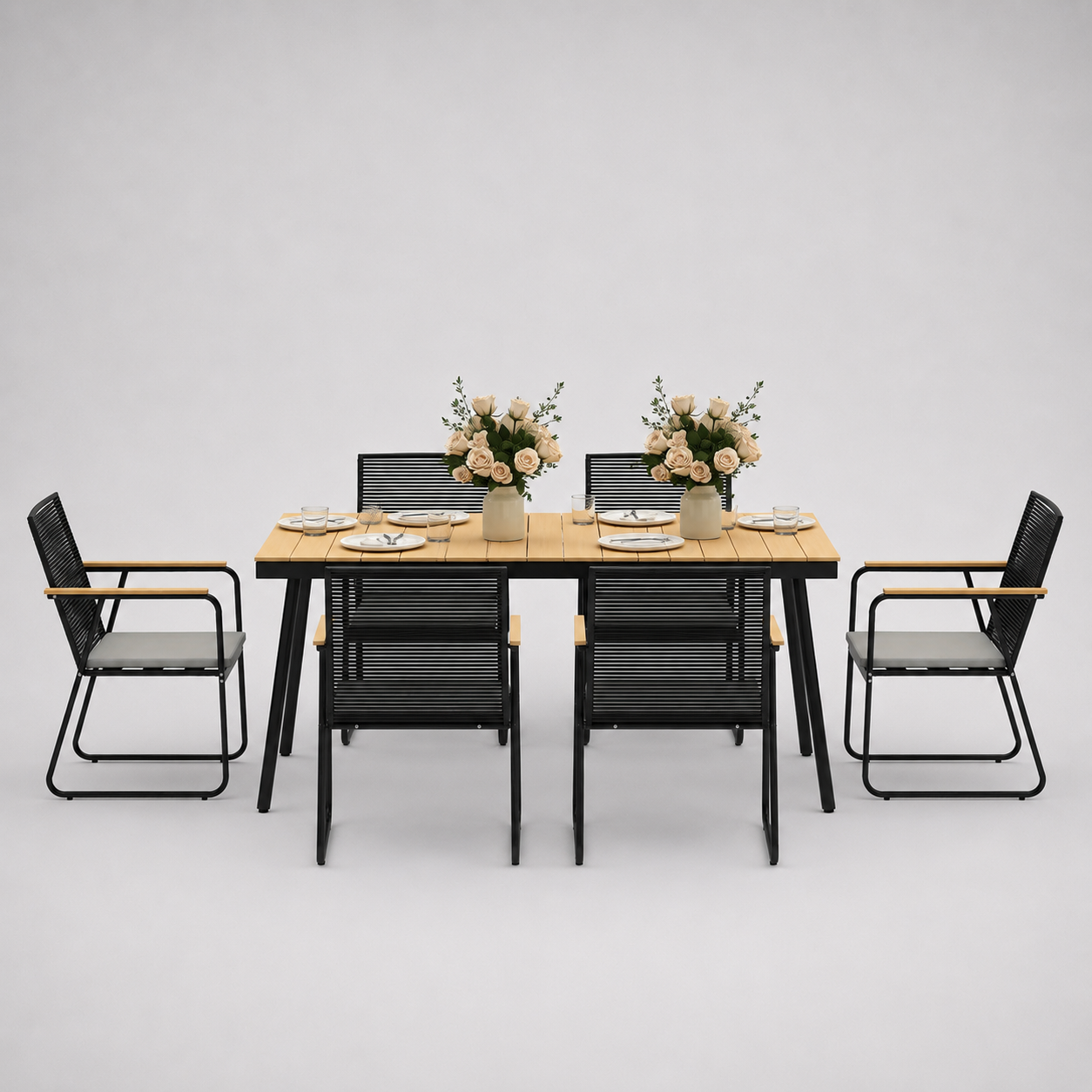 Vernon | Ensemble repas 7 pièces, table et 6 chaises effet bois