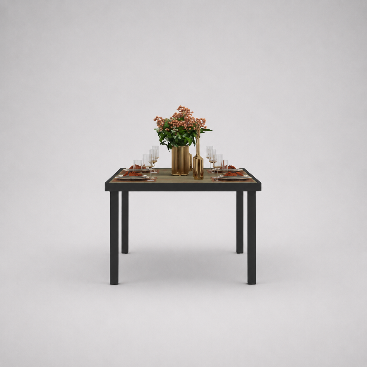 Solstice | Table de jardin en aluminium 8 personnes, effet bois naturel et noir