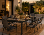 Solstice | Table de jardin en aluminium 8 personnes, effet bois naturel et noir