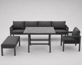 Panorama | Salon de jardin en L pour 8 personnes, coussins gris