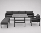Panorama | Salon de jardin en L pour 8 personnes, coussins gris