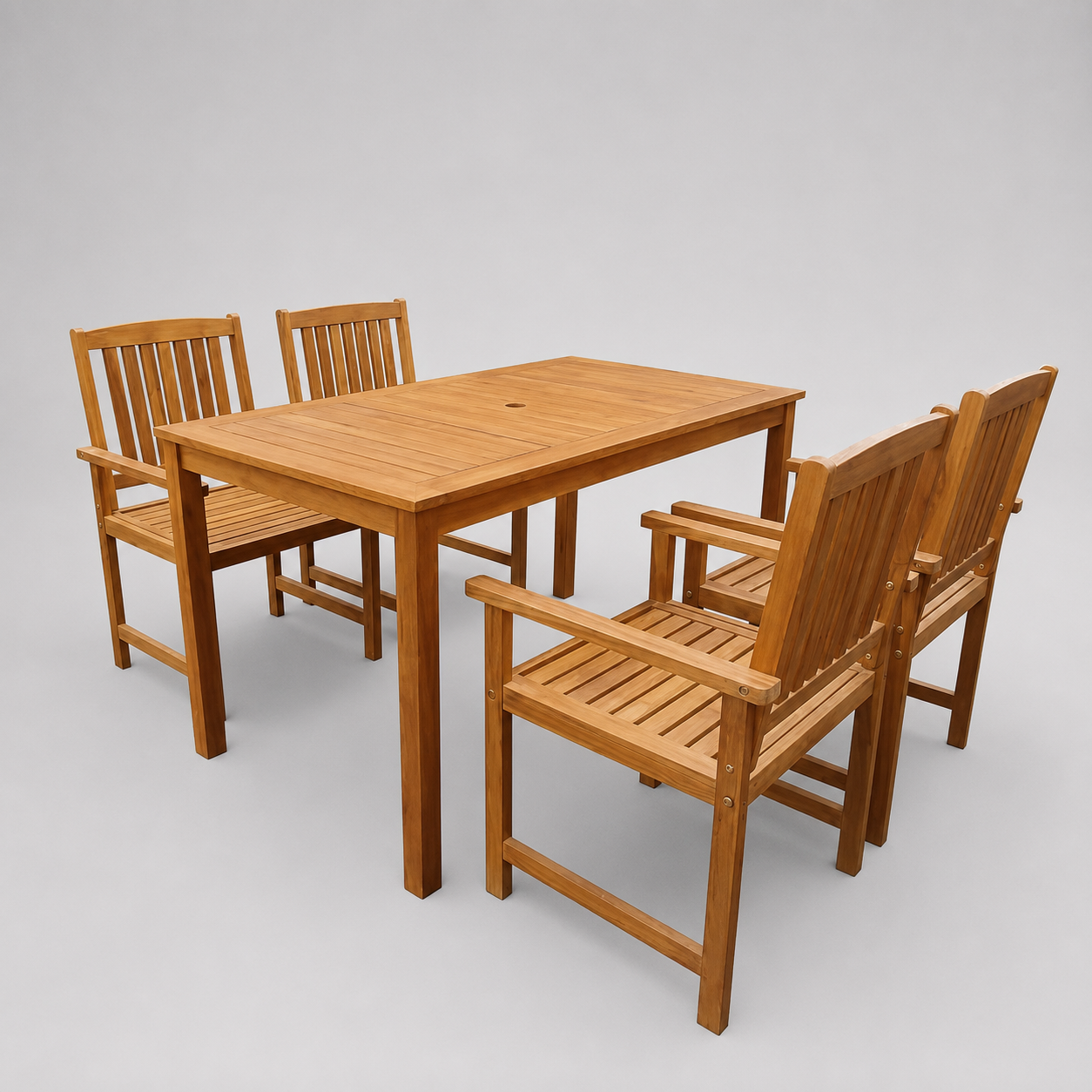 Vallée | Ensemble repas 5 pièces en acacia massif, table et 4 chaises