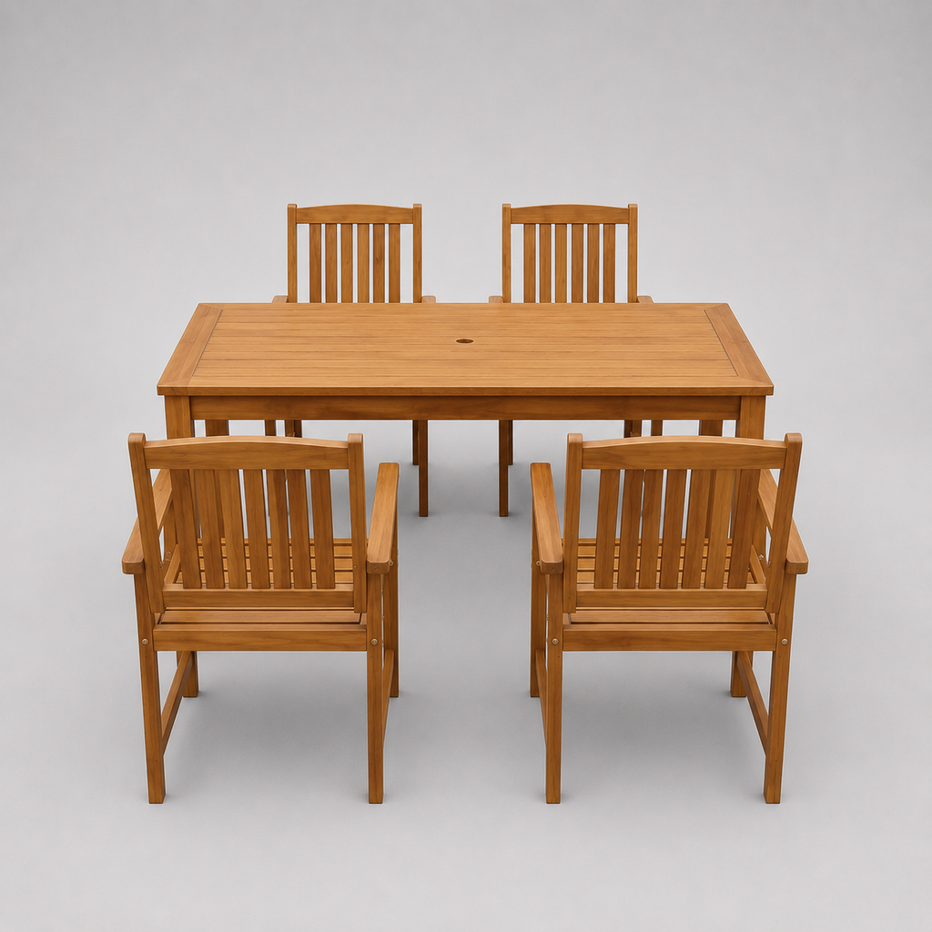Vallée | Ensemble repas 5 pièces en acacia massif, table et 4 chaises