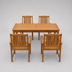 Vallée | Ensemble repas 5 pièces en acacia massif, table et 4 chaises