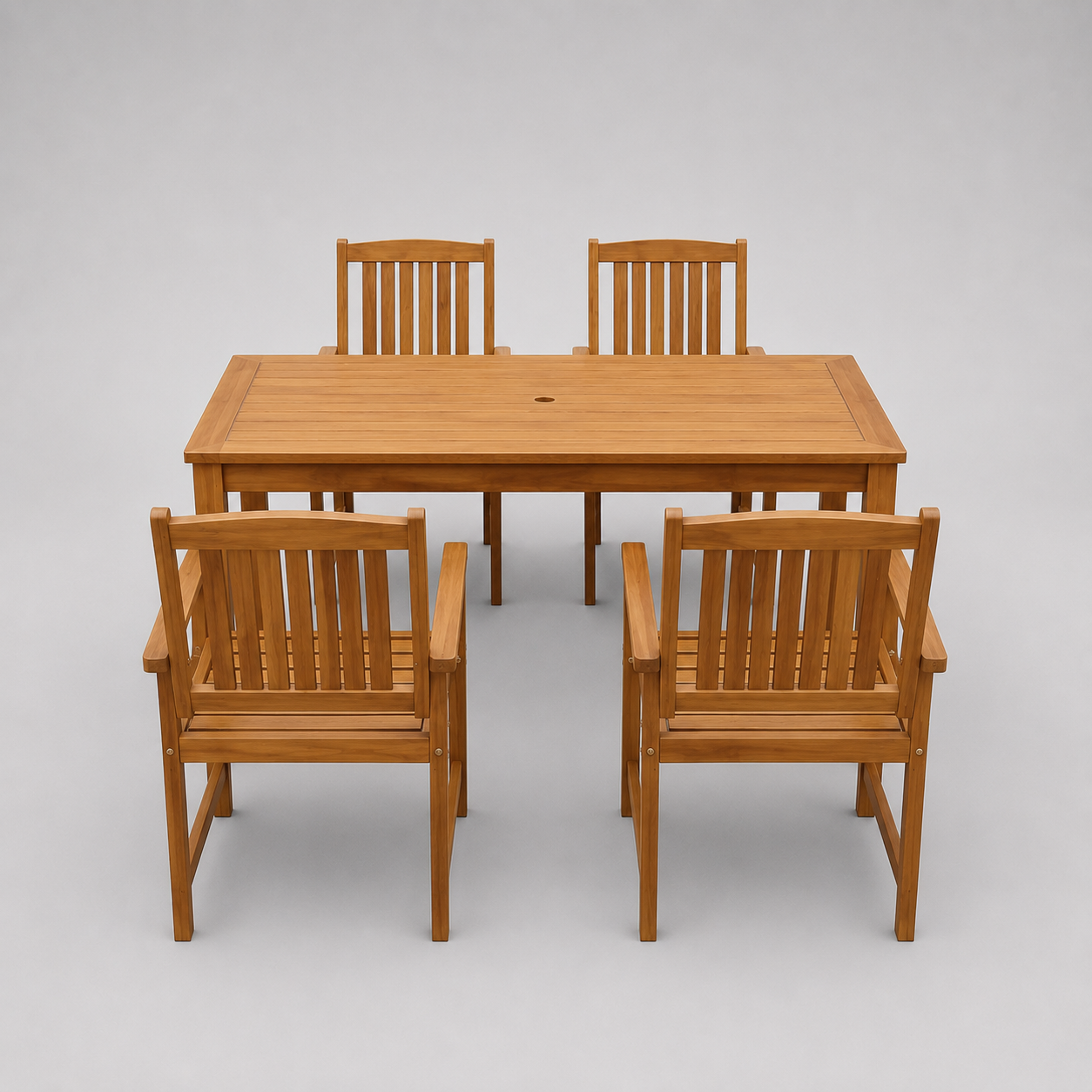 Vallée | Ensemble repas 5 pièces en acacia massif, table et 4 chaises