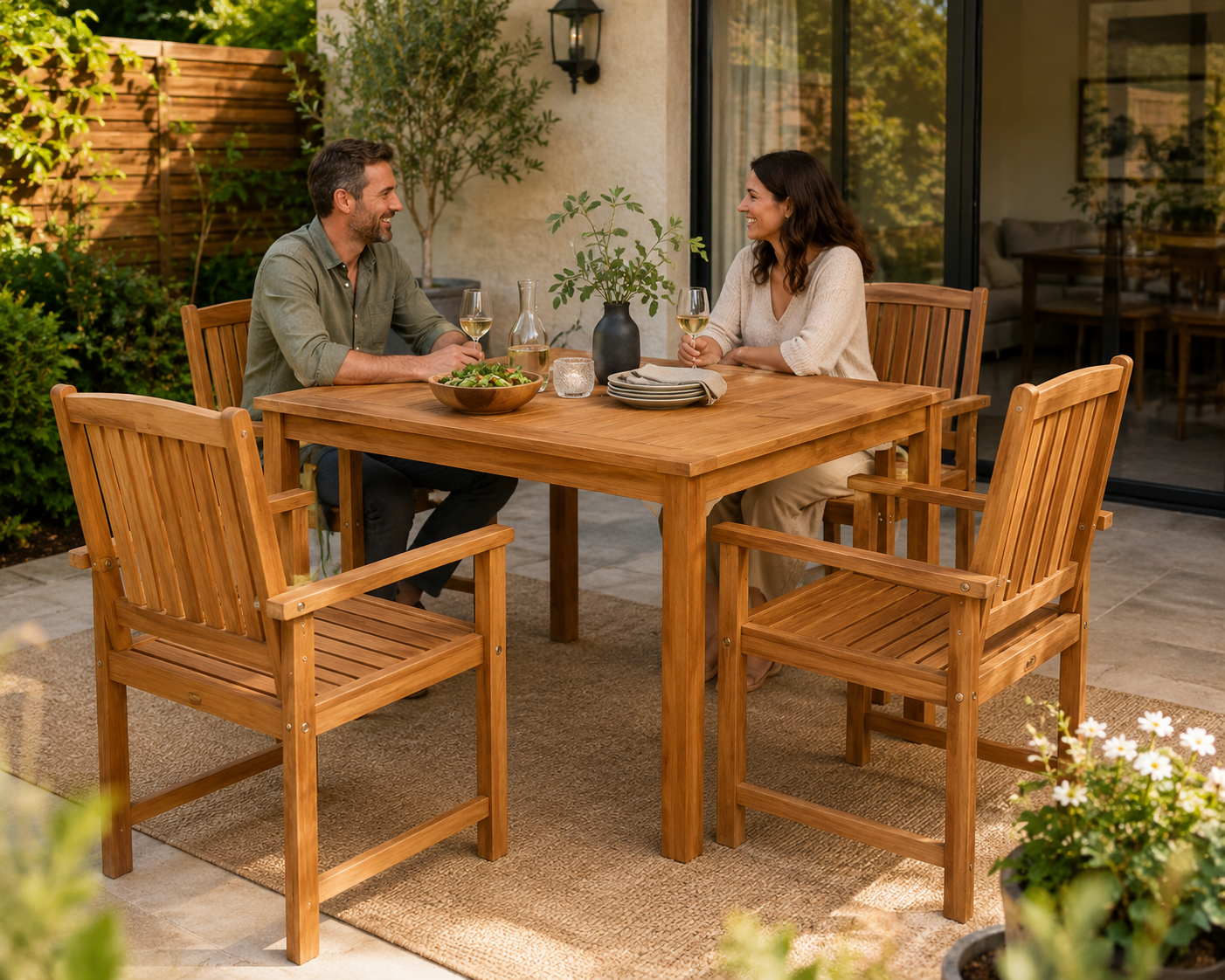 Vallée | Ensemble repas 5 pièces en acacia massif, table et 4 chaises