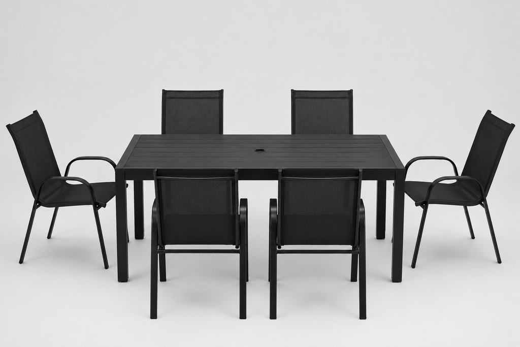Élégance | Ensemble repas extérieur sept pièces.