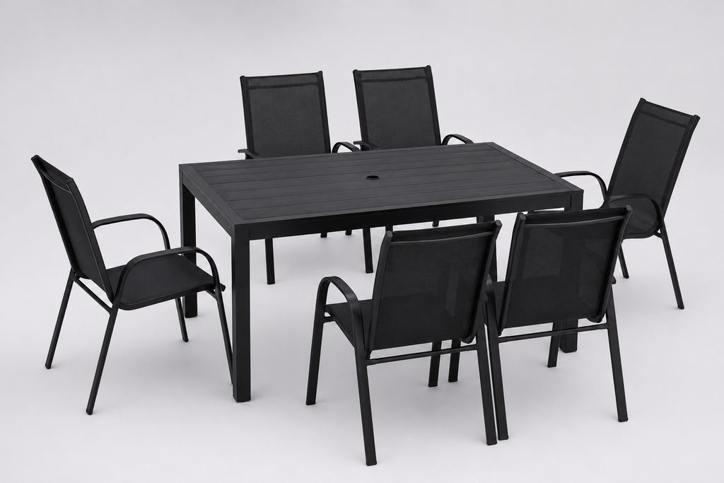 Élégance | Ensemble repas extérieur sept pièces.
