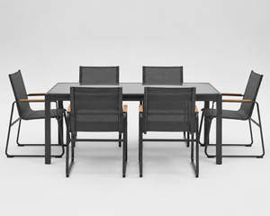 Convivio - Salon de jardin 6 personnes, ensemble repas extérieur avec fauteuils ergonomiques