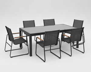 Convivio - Salon de jardin 6 personnes, ensemble repas extérieur avec fauteuils ergonomiques