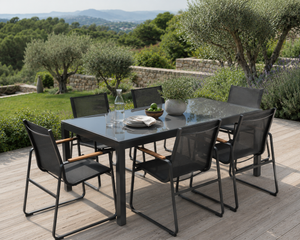 Convivio - Salon de jardin 6 personnes, ensemble repas extérieur avec fauteuils ergonomiques
