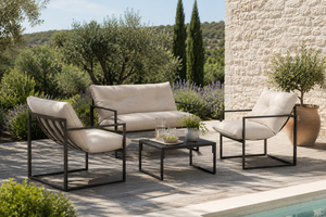 Toscana - Salon de jardin 4 pièces avec coussins capitonnés