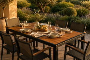 Provence - Table de jardin acacia massif et résine tressée noire