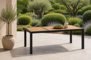 Provence - Table de jardin acacia massif et résine tressée noire