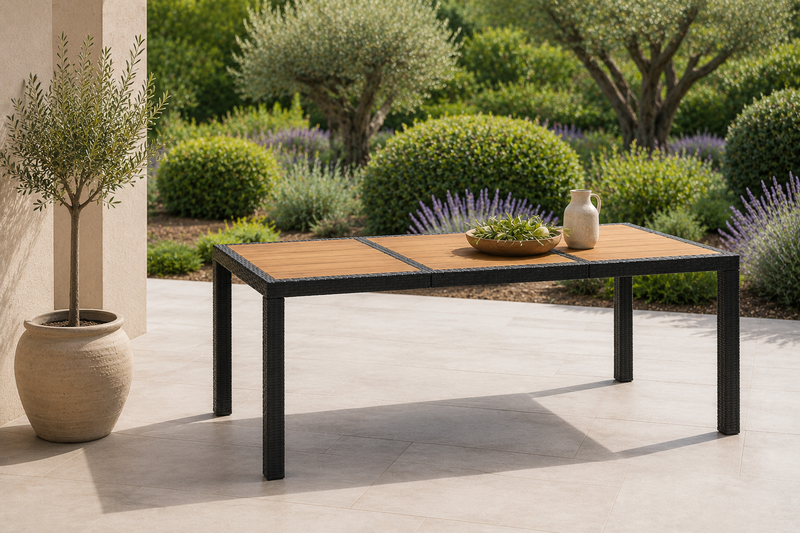 Provence - Table de jardin acacia massif et résine tressée noire