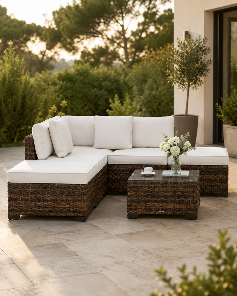 Astral - Canapé de jardin modulaire avec table basse verre trempé