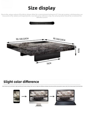 Titan | Table basse en pierre frittée effet marbre, piétement inox, plateau coulissant